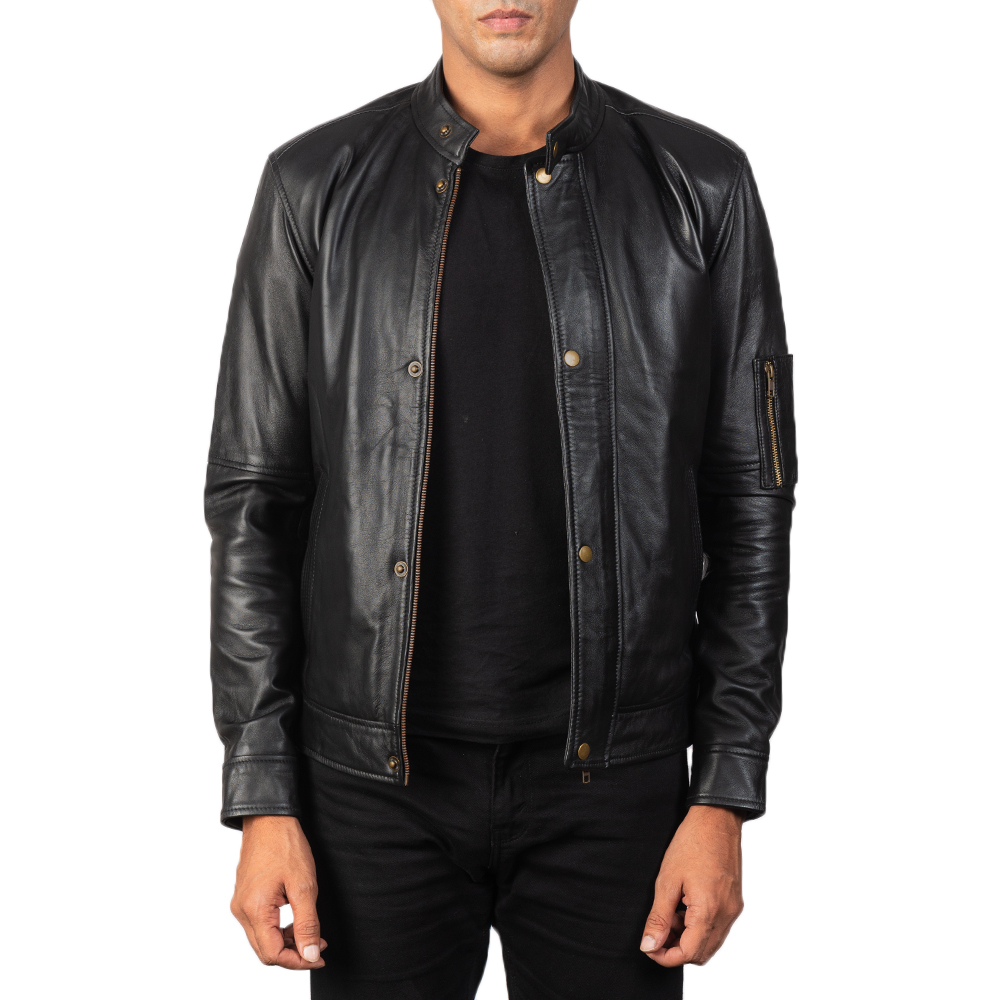 Mens Tea House Black Leather Jacket6198-4-1568638295475